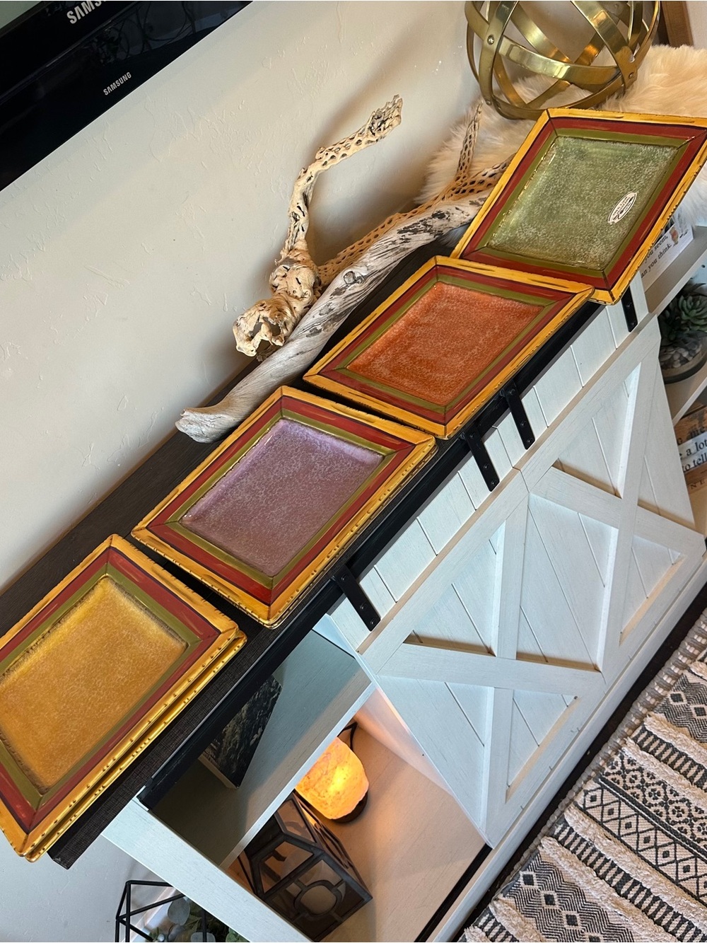 Clay Art Toscana StoneLite Hand Painted Square Set Of 6 Dinner Plates 11”